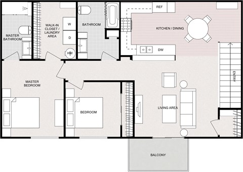 Floor plan for 2 beds, 2 baths, 1144 sqft